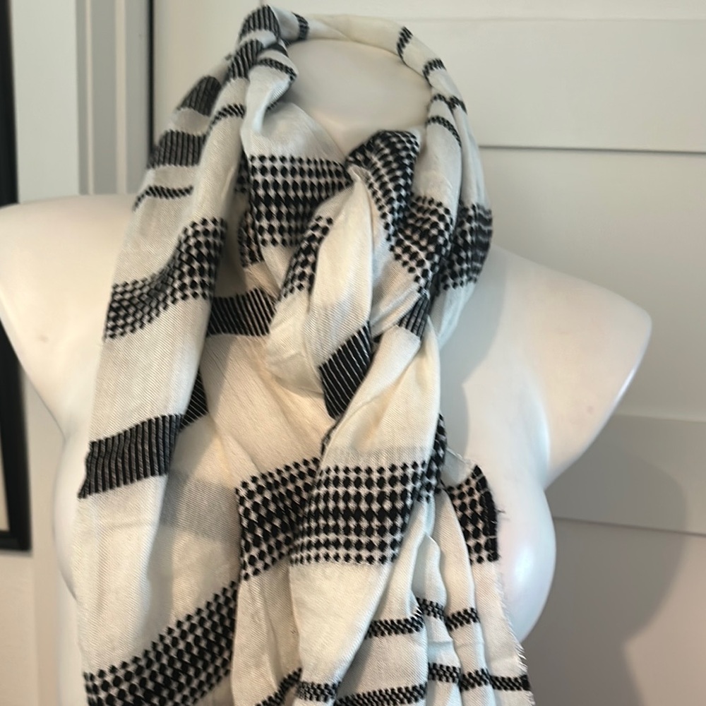 14th & Union Black & White Striped Fringe Scarf
